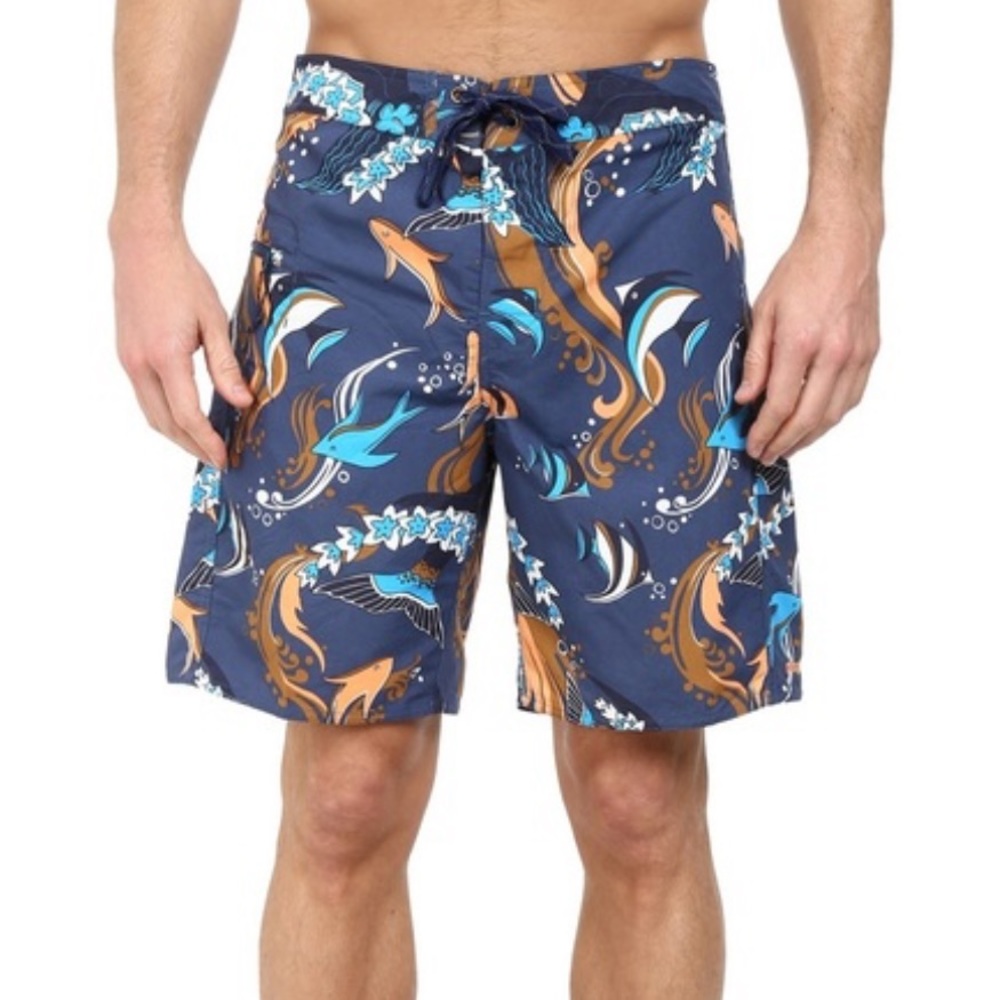 Patagonia Size 36 Men's Board Shorts Swim Trunks Blue Fish Fishes Ocean Beach